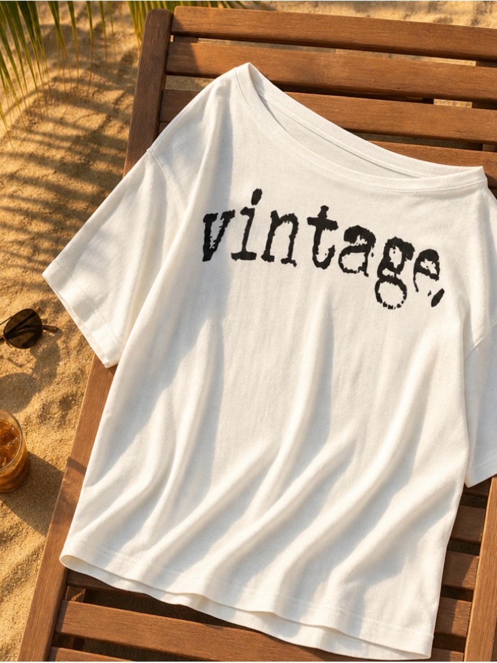 Vintage. Off Shoulder Graphic Tee